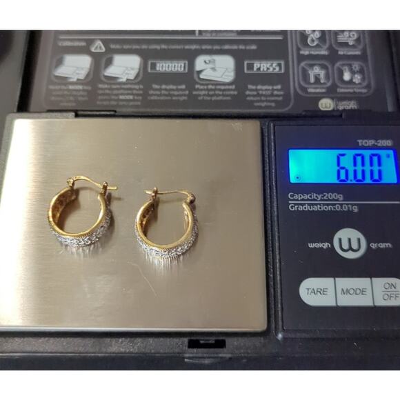 Two-Tone Sterling Silver RSE 925 Vermeil Filigree Hoop Earrings Italy - Picture 3 of 3